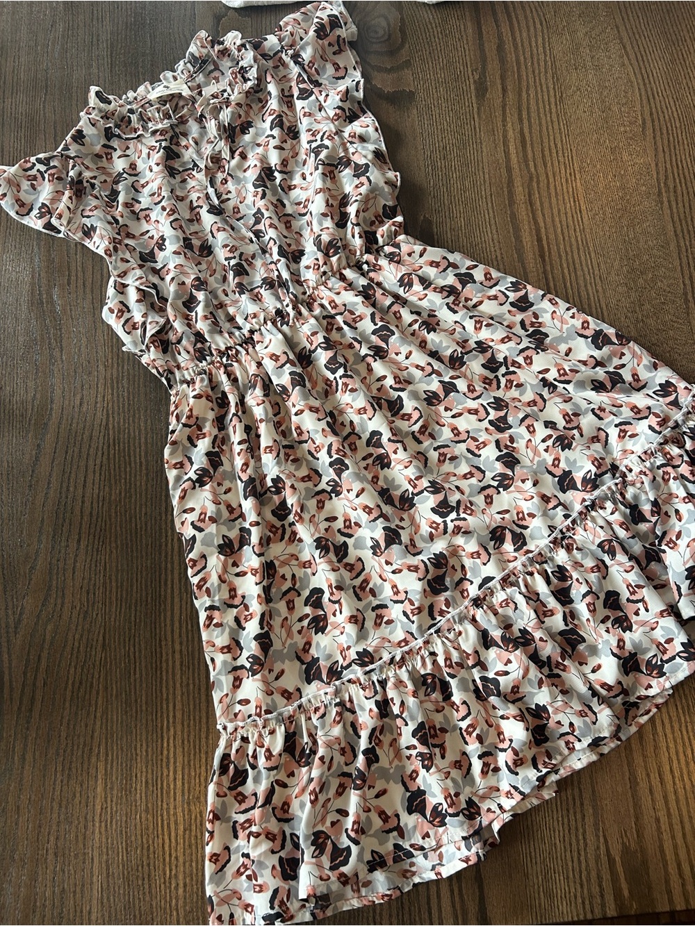 Cream Floral Ruffle Dress